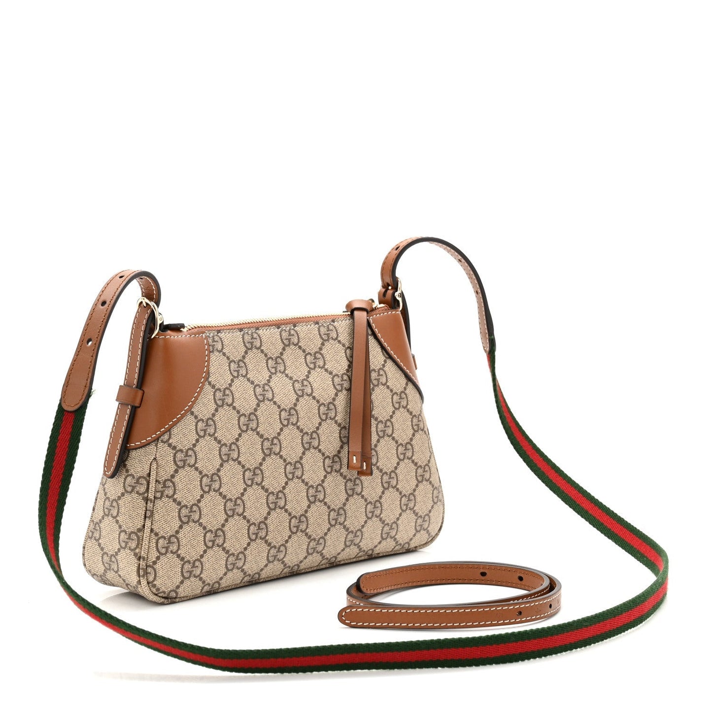 GG Supreme Monogram Textured Calfskin Small Emblem Shoulder Bag Beige Dark Brown