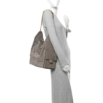 Suede Quilted Medium Chanel 25 Handbag Dark Grey