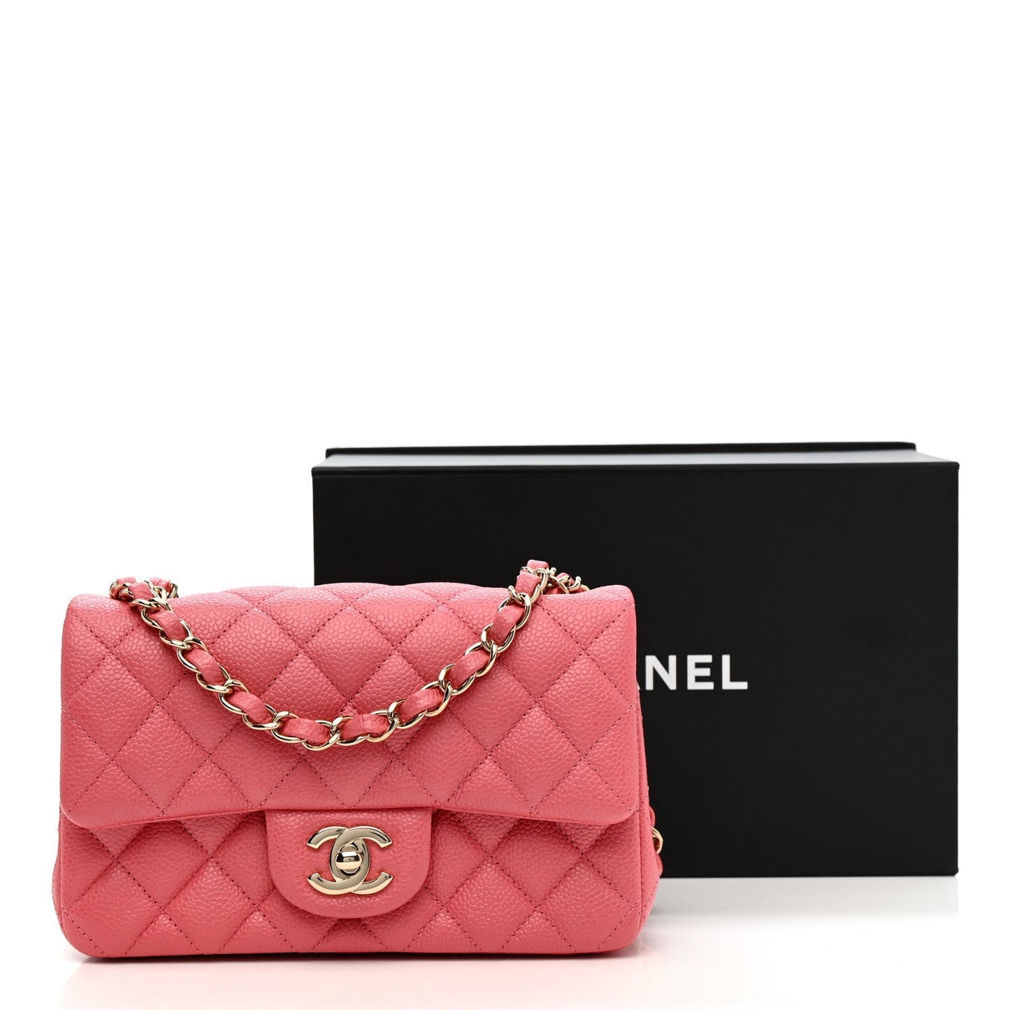 Iridescent Caviar Quilted Mini Rectangular Flap Pink