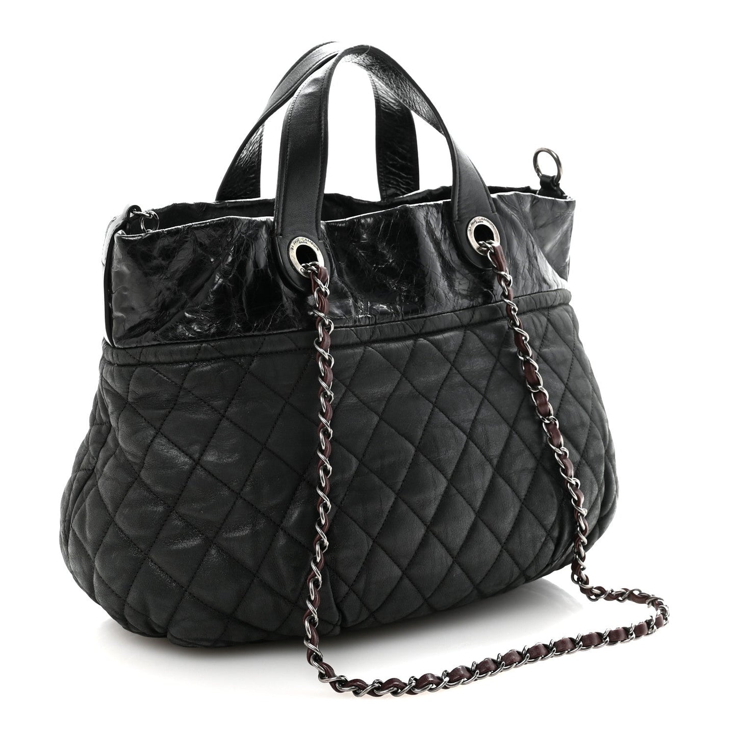 Iridescent Calfskin Quilted Large In The Mix Tote Black