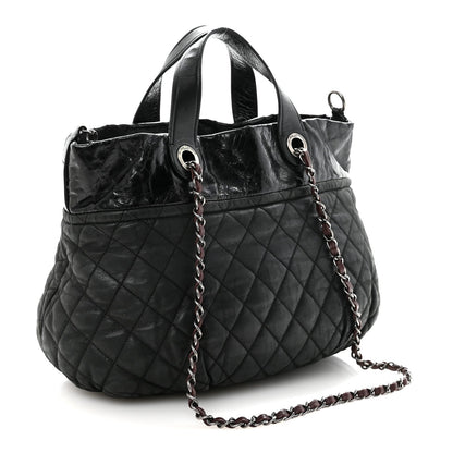 Iridescent Calfskin Quilted Large In The Mix Tote Black
