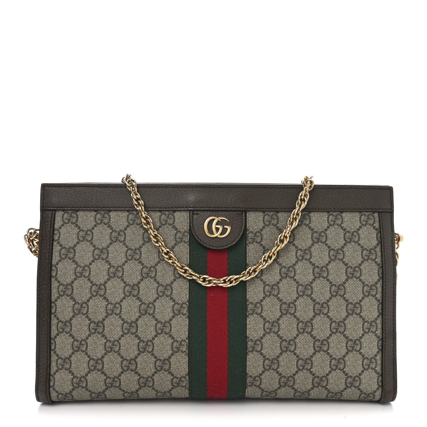 GG Supreme Monogram Web Medium Ophidia Chain Shoulder Bag Brown