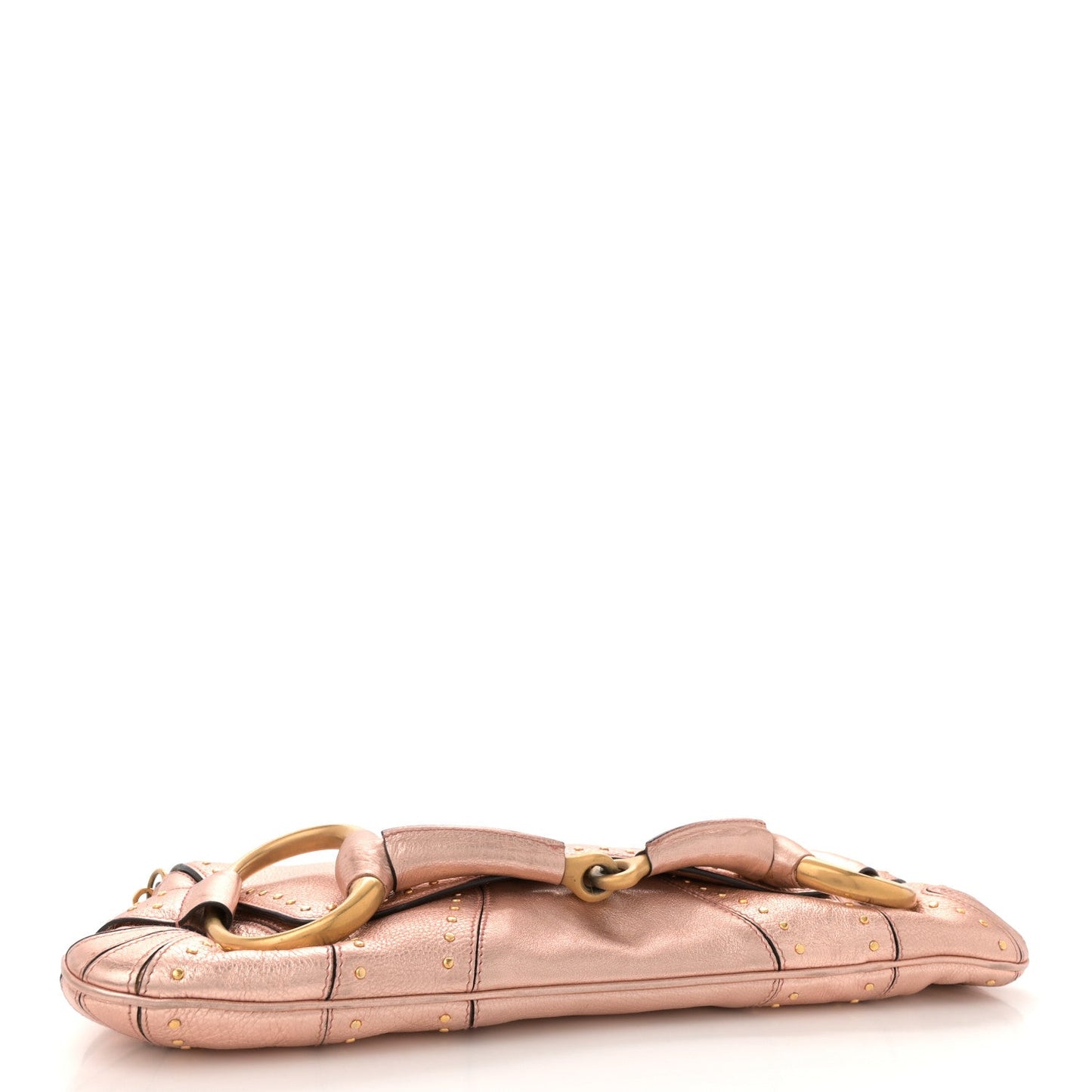 Metallic Calfskin Studded Horsebit Clutch Bag Pink