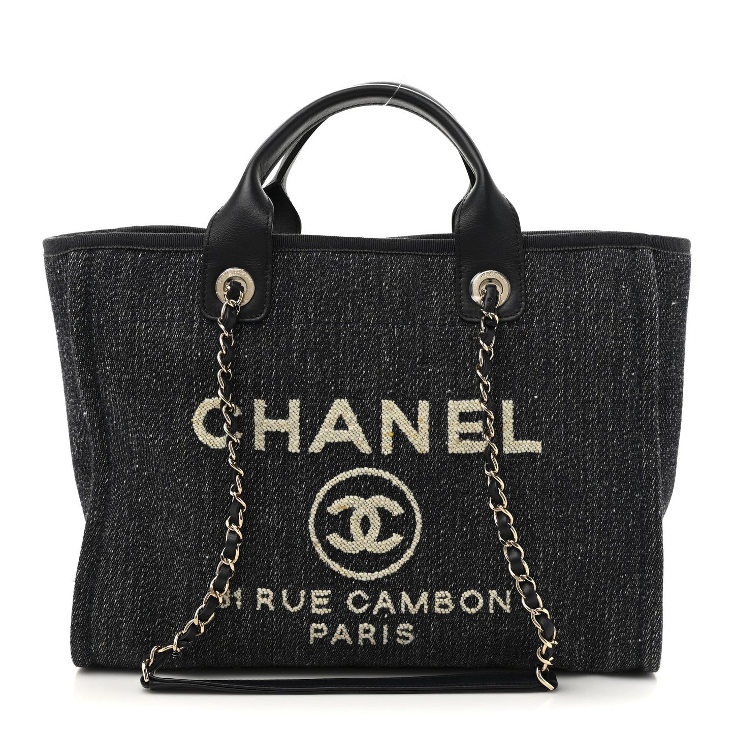 Denim Small Deauville Tote Dark Blue White