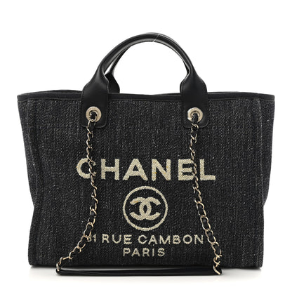 Denim Small Deauville Tote Dark Blue White