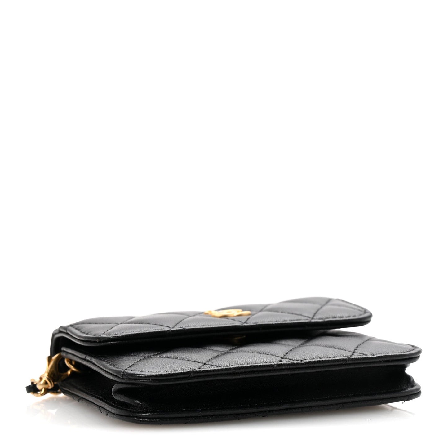 Lambskin Quilted Pearl Crush Flap With Chain Black