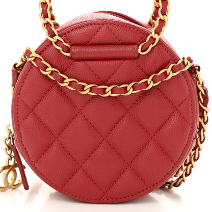 Caviar Quilted Chain Handle Round Clutch With Chain Bag  Red