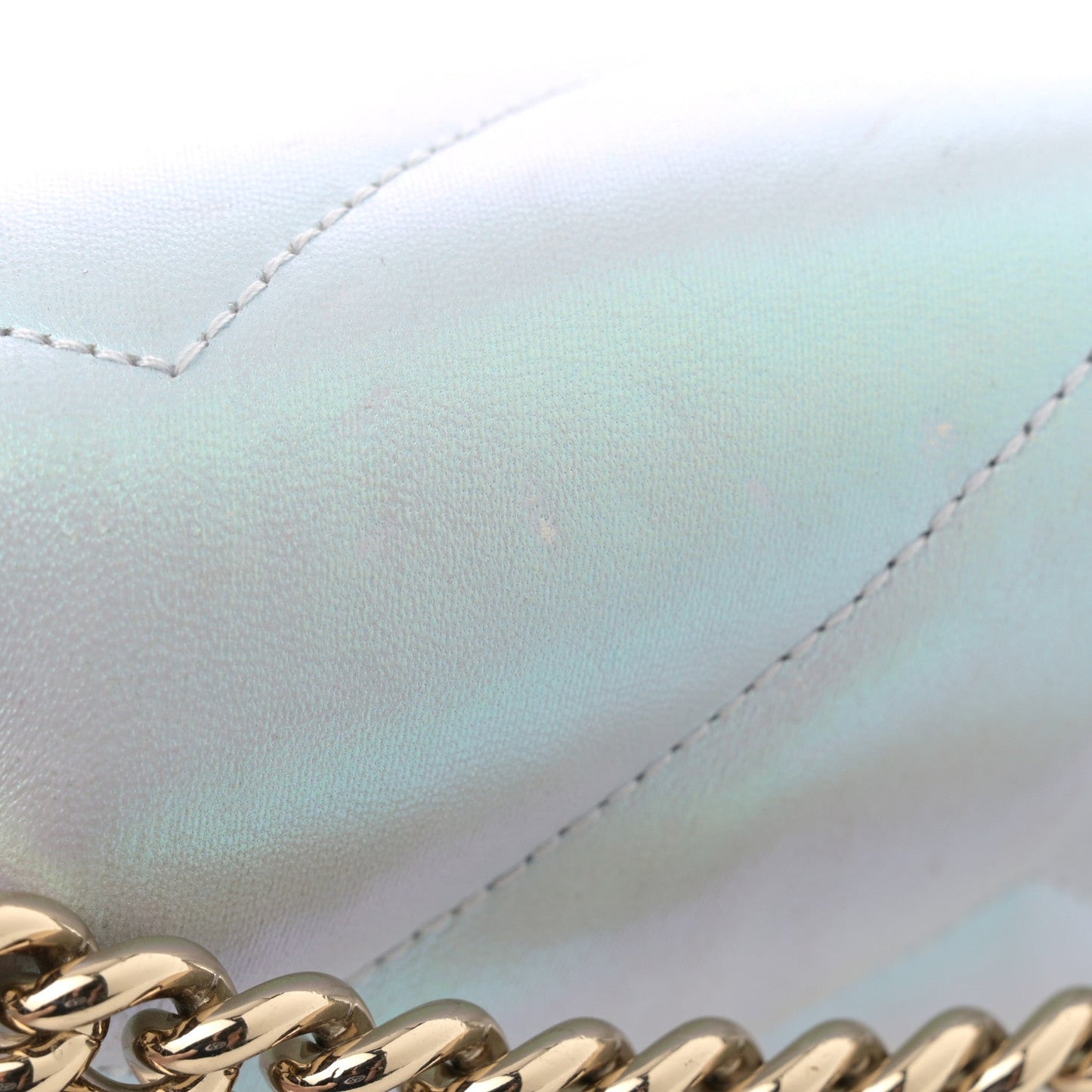 Iridescent Nappa Chevron Matelasse Small GG Marmont Shoulder Bag Iridescent Snow Light Blue