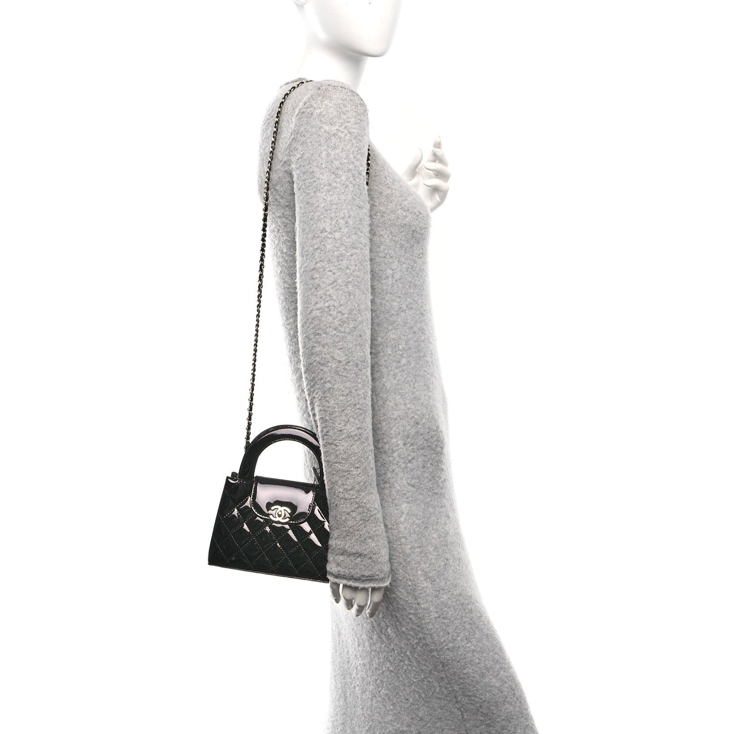 Mirror Calfskin Quilted Nano Kelly Shopper Black