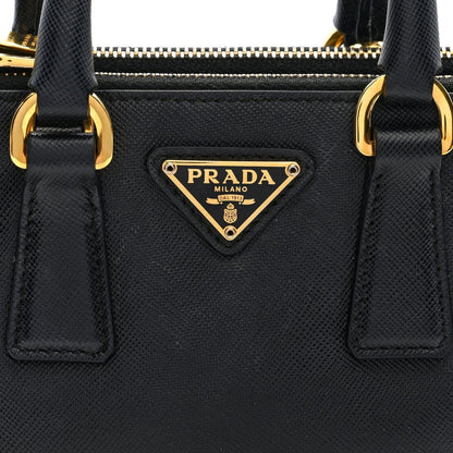 Saffiano Micro Galleria Double Zip Tote Black