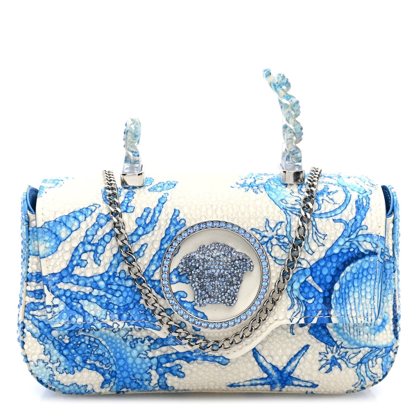 Satin Crystal Barocco Underwater Medusa Mini Bag White Blue