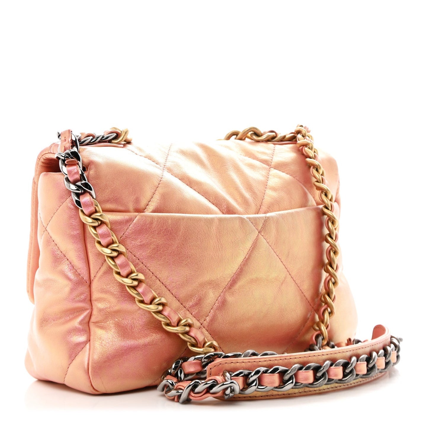 Iridescent Calfskin Quilted Medium Chanel 19 Flap Pink