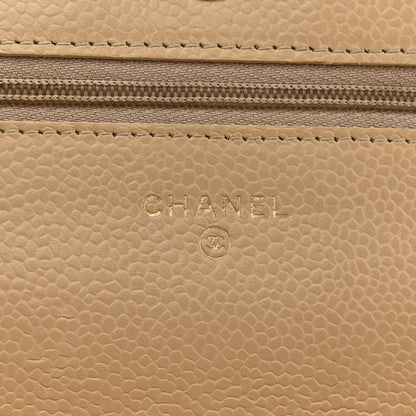 Caviar Quilted Wallet On Chain WOC Beige