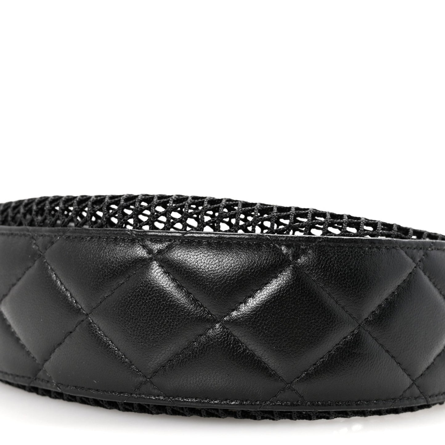 Mesh Shiny Lambskin Chain Hobo Black