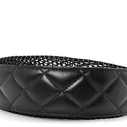 Mesh Shiny Lambskin Chain Hobo Black