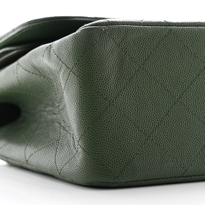 Caviar Quilted Jumbo Double Flap Green