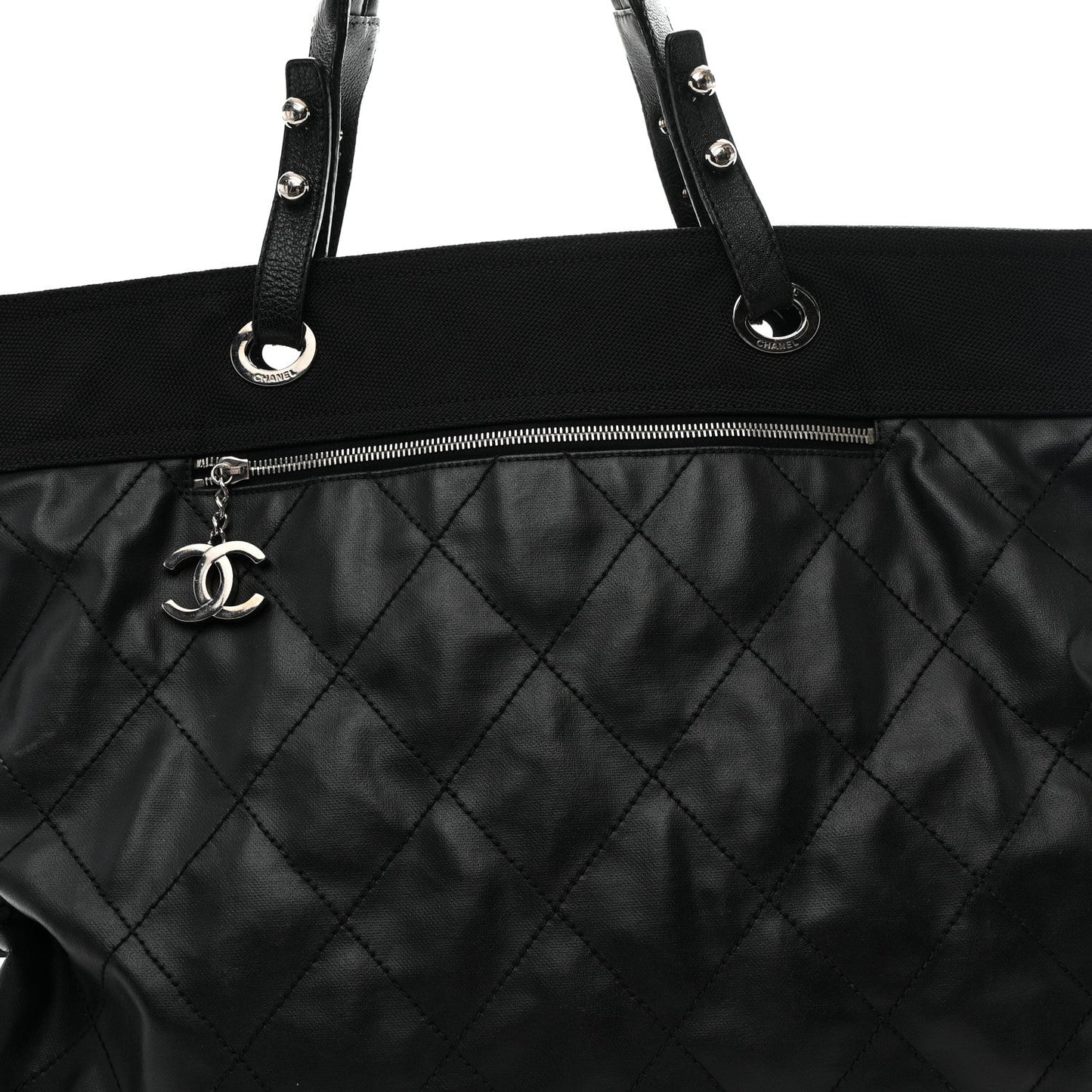 Coated Canvas Stitched XL Paris Biarritz Tote Black