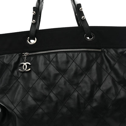 Coated Canvas Stitched XL Paris Biarritz Tote Black