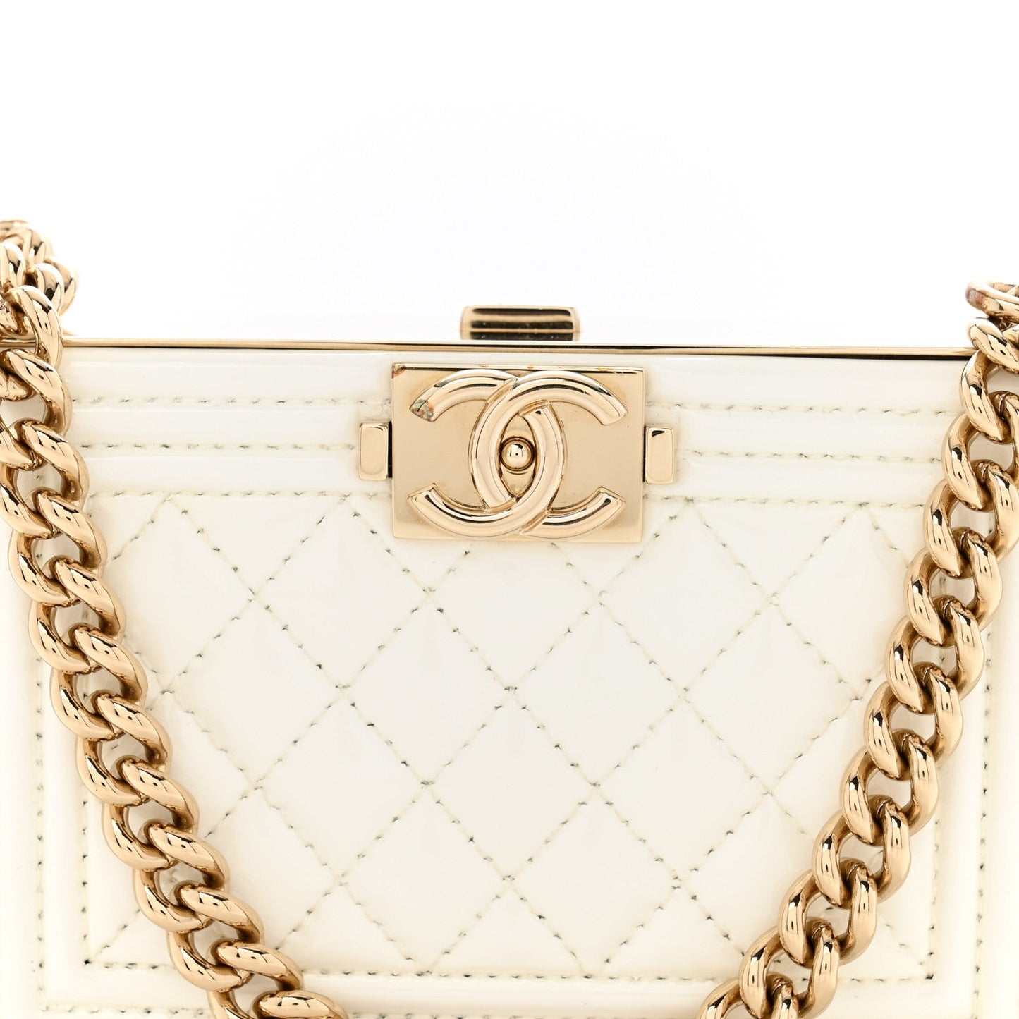 Patent Calfskin Boy Minaudiere White