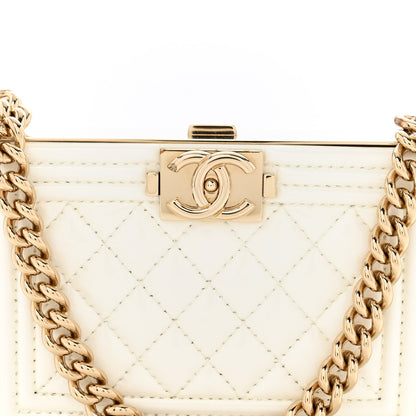 Patent Calfskin Boy Minaudiere White