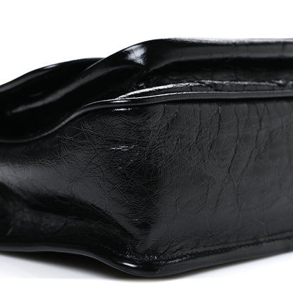 Crinkled Calfskin Matelasse Monogram Baby Niki Chain Satchel Black