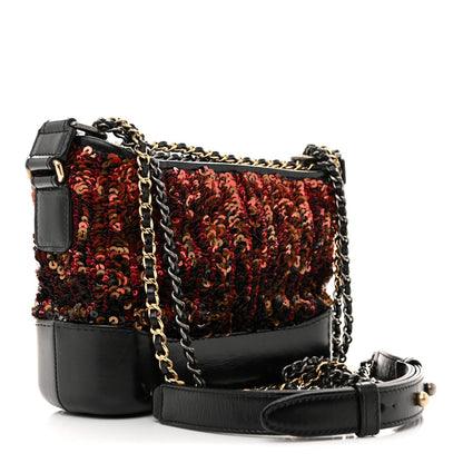 Sequin Calfskin Small Gabrielle Hobo Red Black