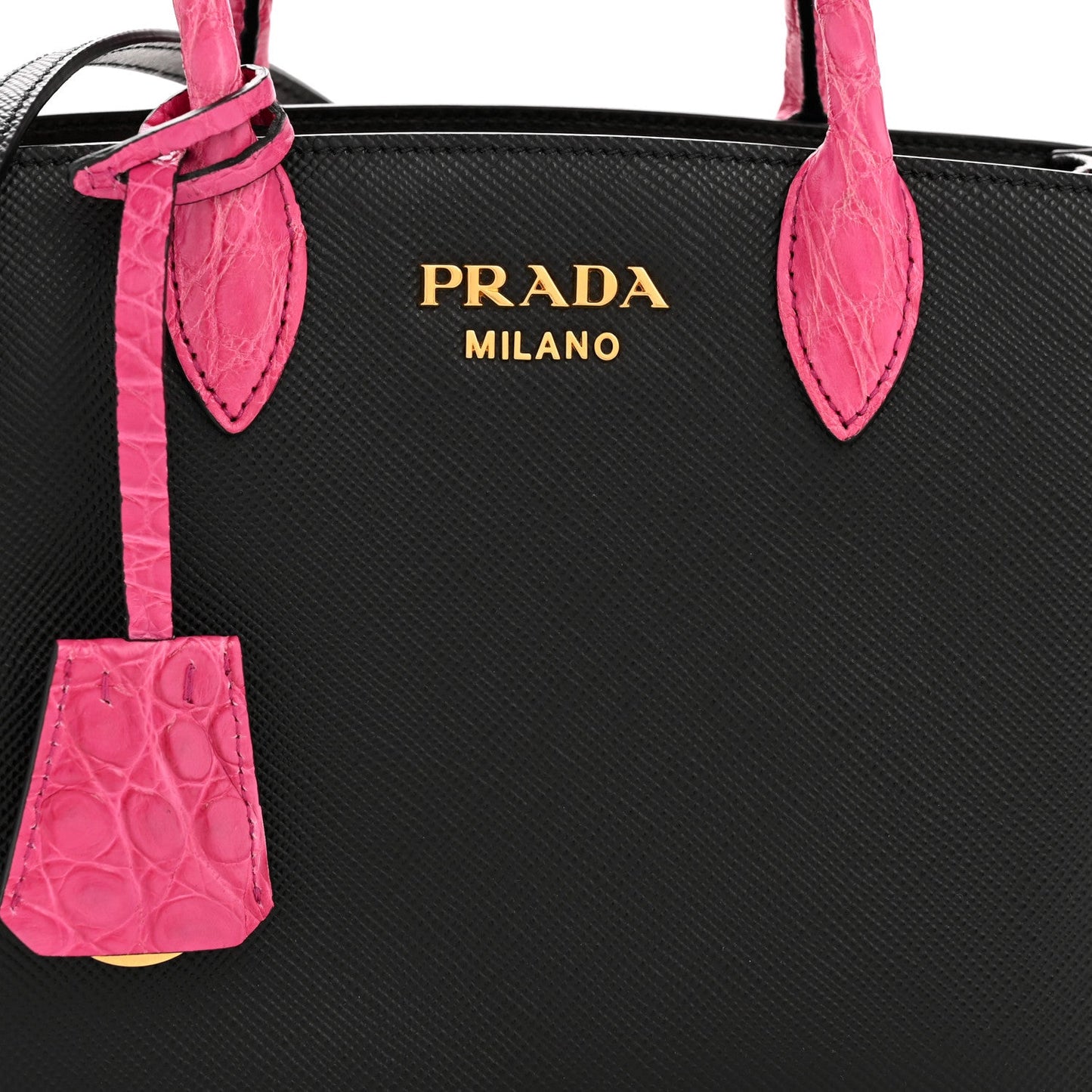 Saffiano Cuir Crocodile Mini Double Bag Black Magenta