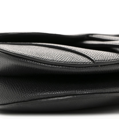 Grained Calfskin Mini Saddle Bag With Strap Black