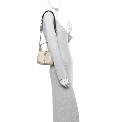 GG Supreme Monogram Textured Dollar Calfskin Mini Jackie 1961 Hobo Beige Mystic White Oatmeal