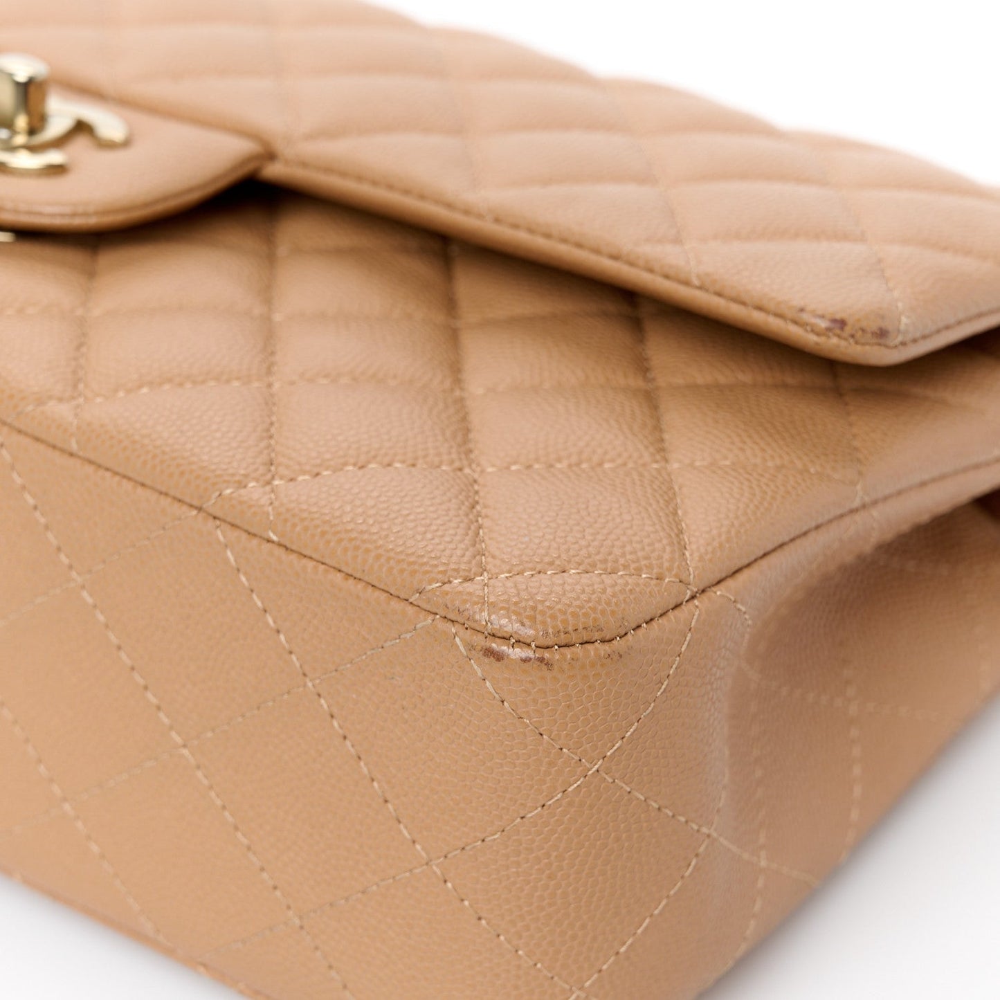 Caviar Quilted Medium Double Flap Dark Beige