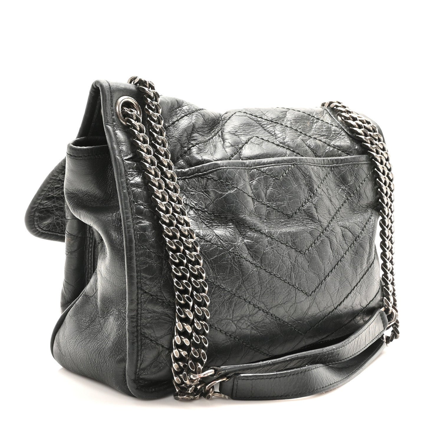 Crinkled Calfskin Matelasse Monogram Medium Niki Chain Satchel Storm