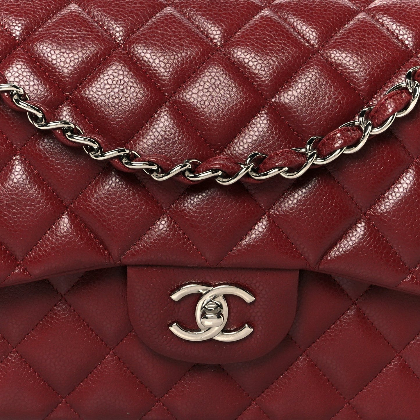 Caviar Quilted Jumbo Double Flap Dark Red