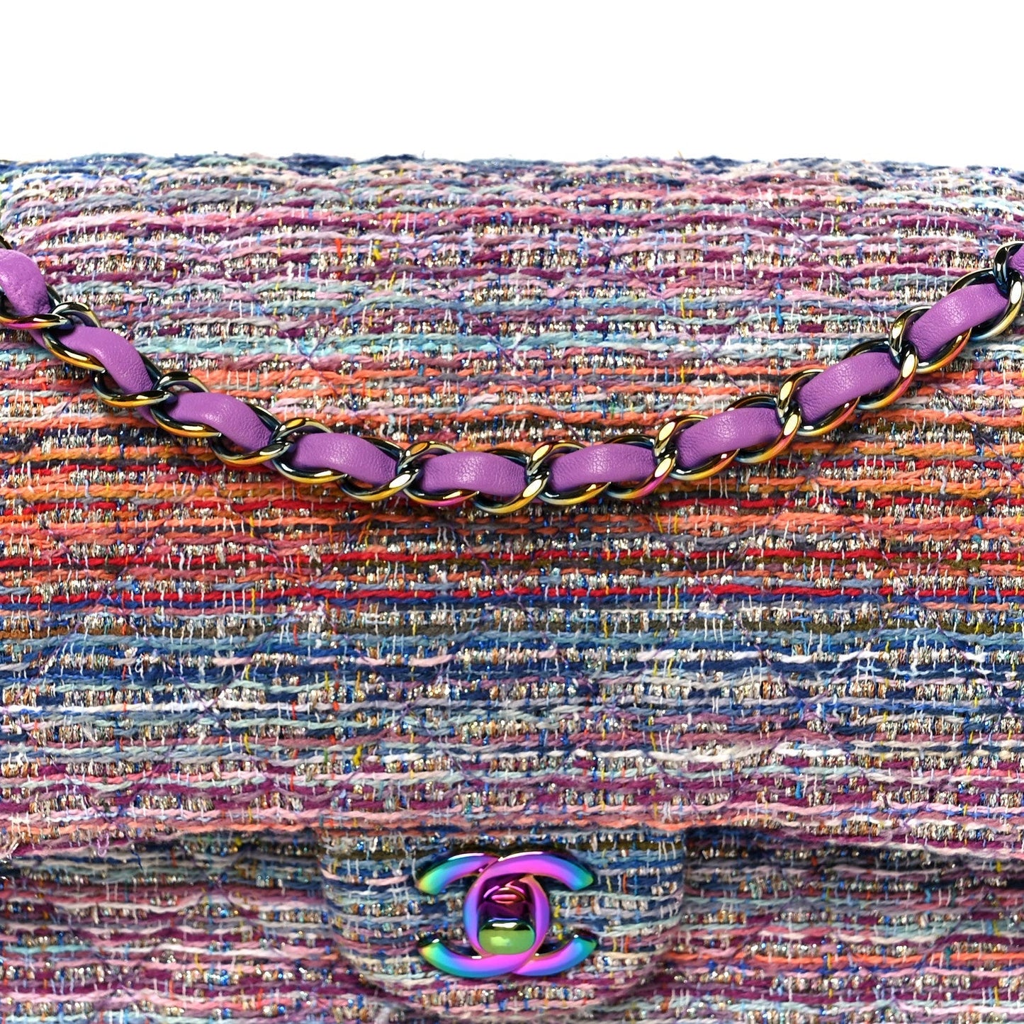 Tweed Quilted Medium Double Flap Blue Pink Orange