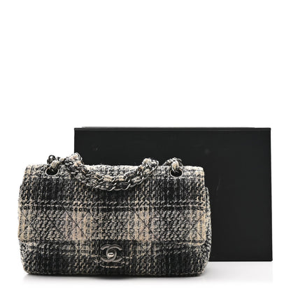 Tweed Quilted Medium Double Flap Beige White Black