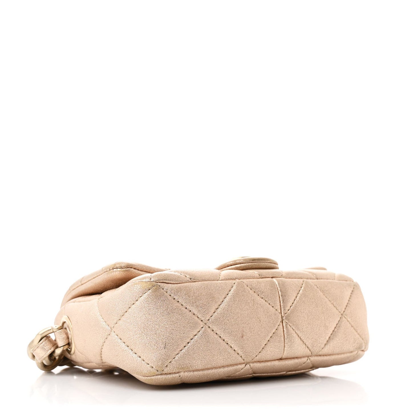 Metallic Lambskin Quilted Mini Lacquered Chain Flap Gold