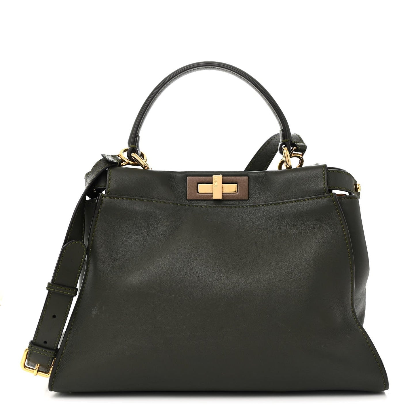 Vitello Seta Shiny Nappa Medium Peekaboo Iconic Satchel Verde Prato Makeup
