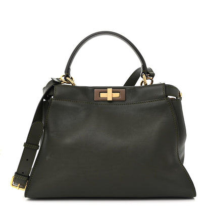 Vitello Seta Shiny Nappa Medium Peekaboo Iconic Satchel Verde Prato Makeup