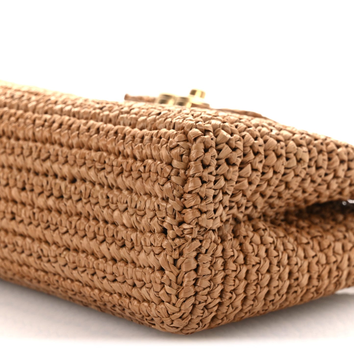 Braided Raffia Nano Kelly Flap Bag Dark Beige