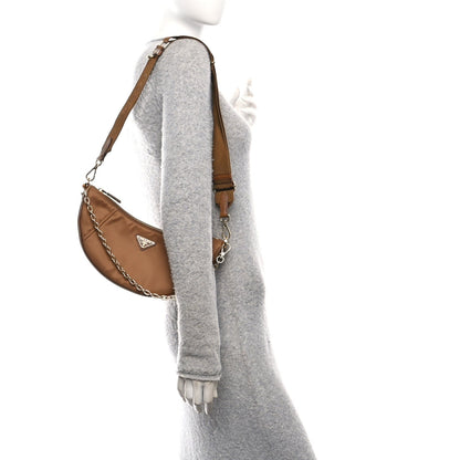 Re-Nylon Saffiano Demi-lune Shoulder Bag Brown