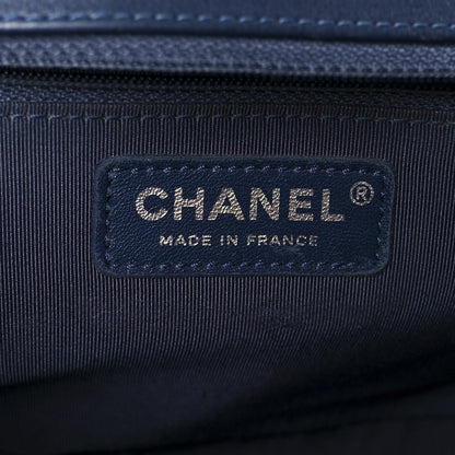 Calfskin Quilted New Medium Boy Flap Dark Blue