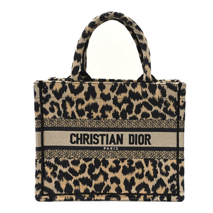 Canvas Mizza Embroidered Small Leopard Book Tote Beige