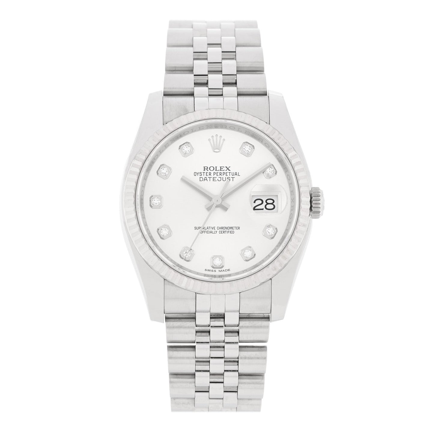 Stainless Steel 18K White Gold Diamond 36mm Oyster Perpetual Datejust Watch Silver 116234