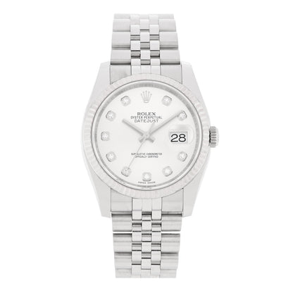 Stainless Steel 18K White Gold Diamond 36mm Oyster Perpetual Datejust Watch Silver 116234