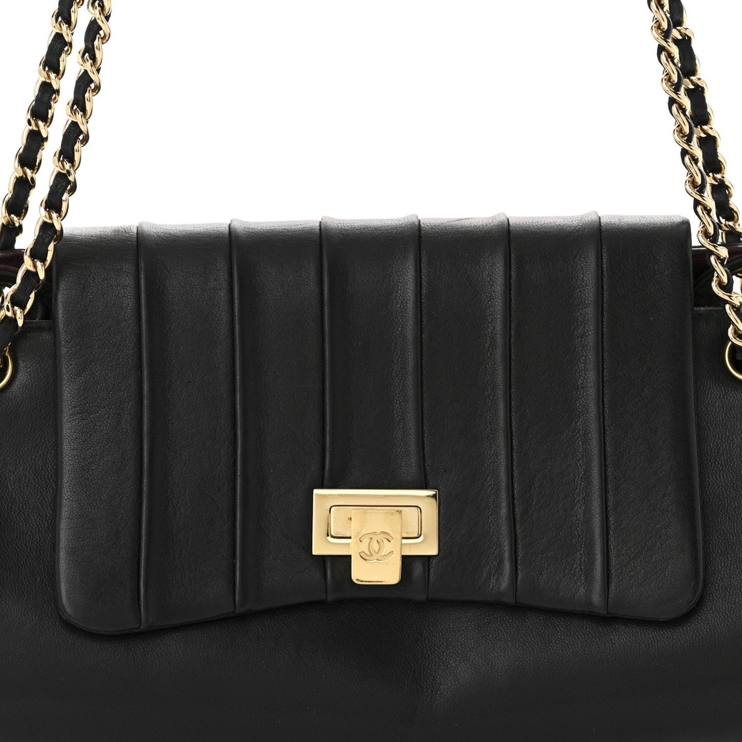 Lambskin Vertical Quilt Small Accordion Flap Black