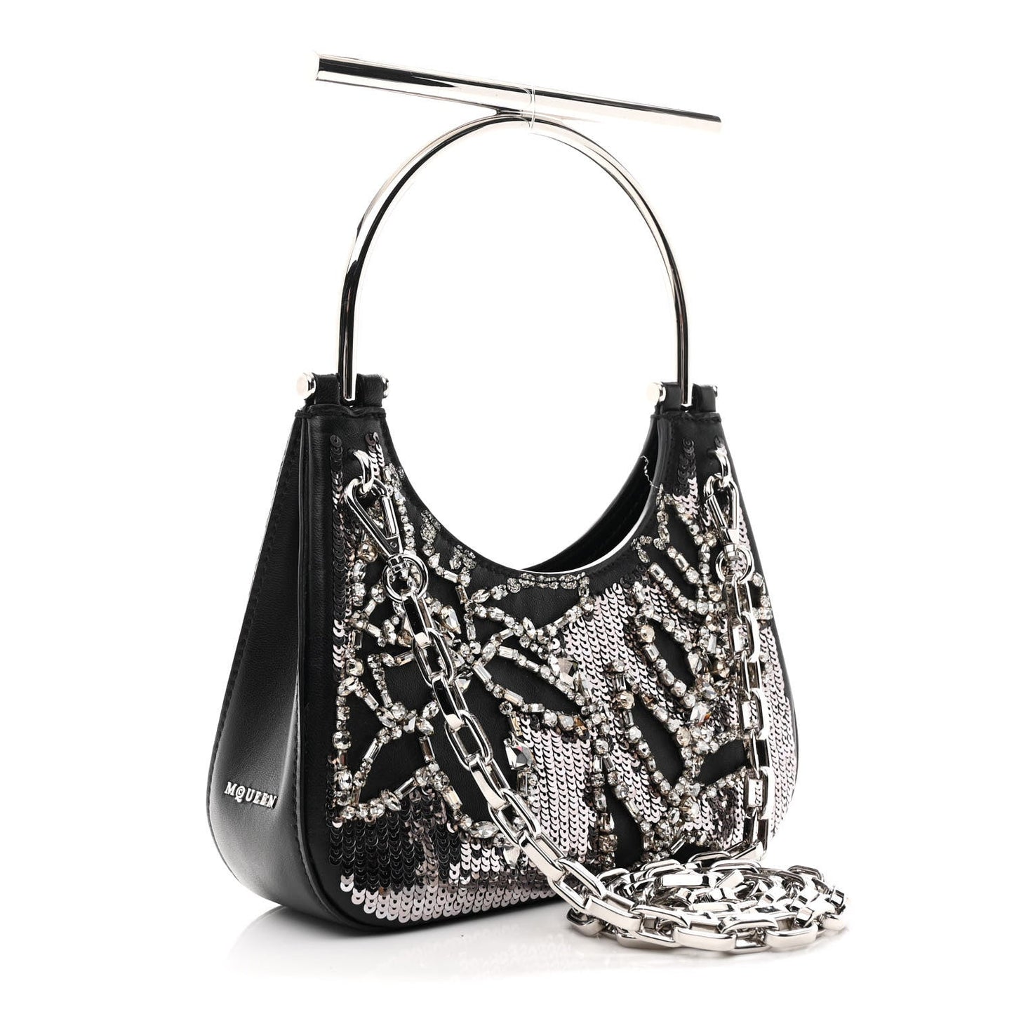 Lambskin Embellished Crystal Mini T-Bar Bag Black