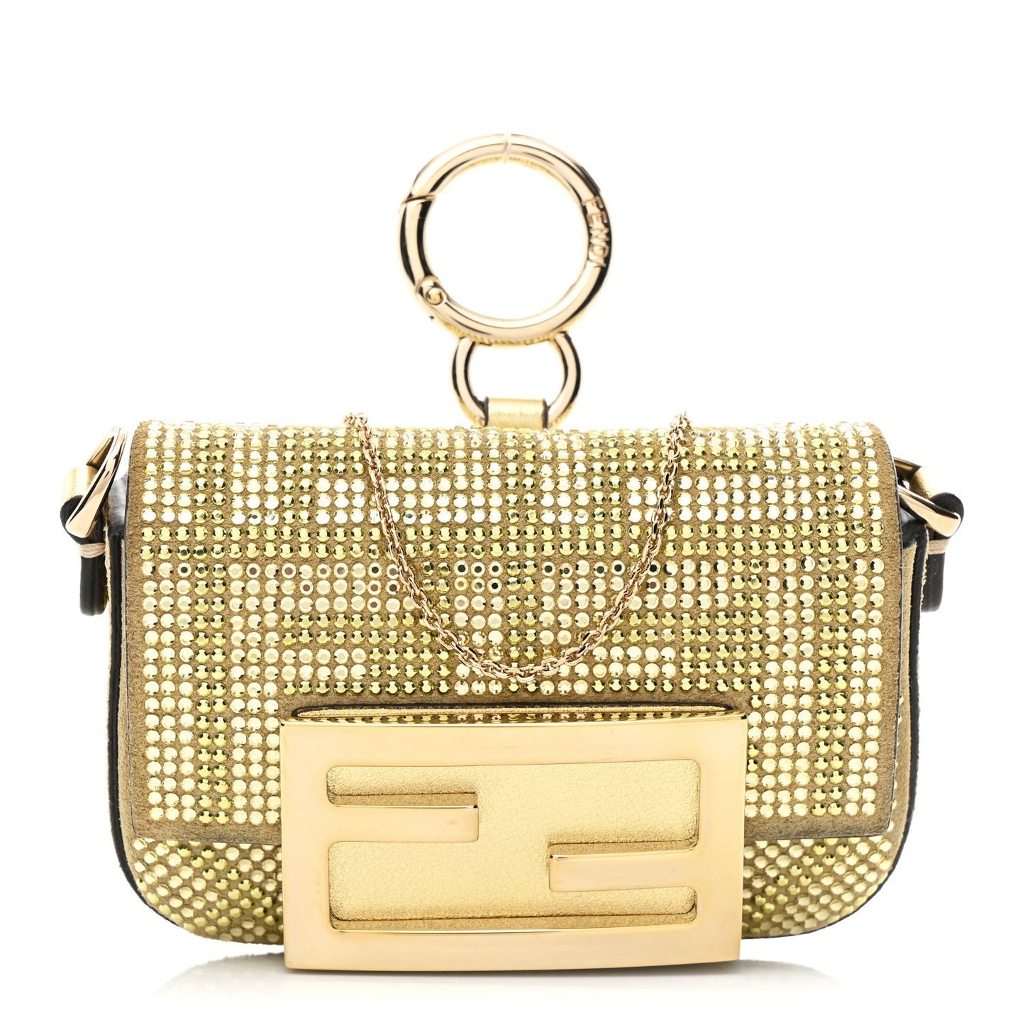 Crystal Vitello Laminato FF Nano Maxi Buckle Baguette Charm Light Gold