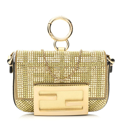 Crystal Vitello Laminato FF Nano Maxi Buckle Baguette Charm Light Gold