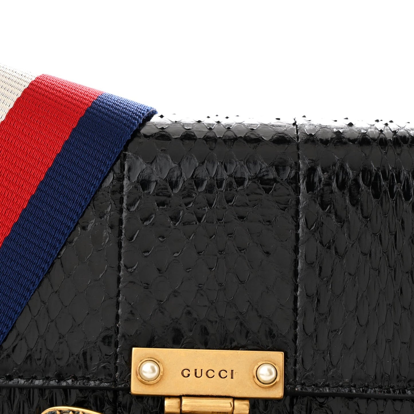 Snakeskin Sylvie Web Small Queen Margaret Top Handle Bag Black