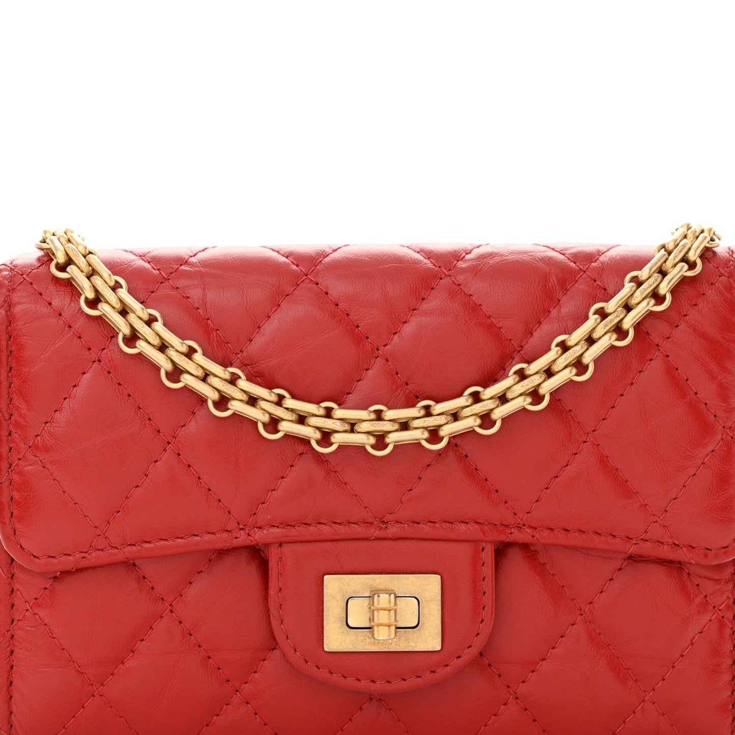 Aged Calfskin Quilted 2.55 Reissue Clutch With Chain Red
