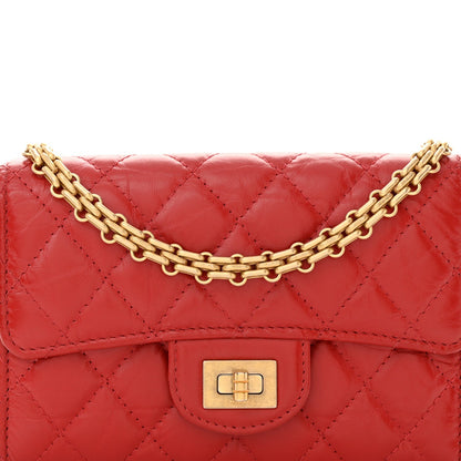 Aged Calfskin Quilted 2.55 Reissue Clutch With Chain Red